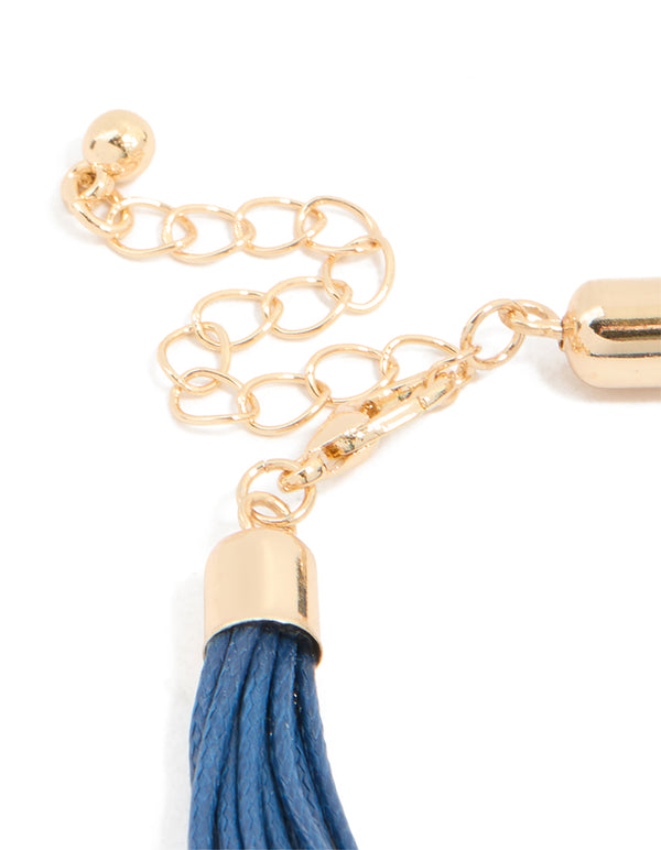 Blue Cord & Gold Beaded Layered Bracelet