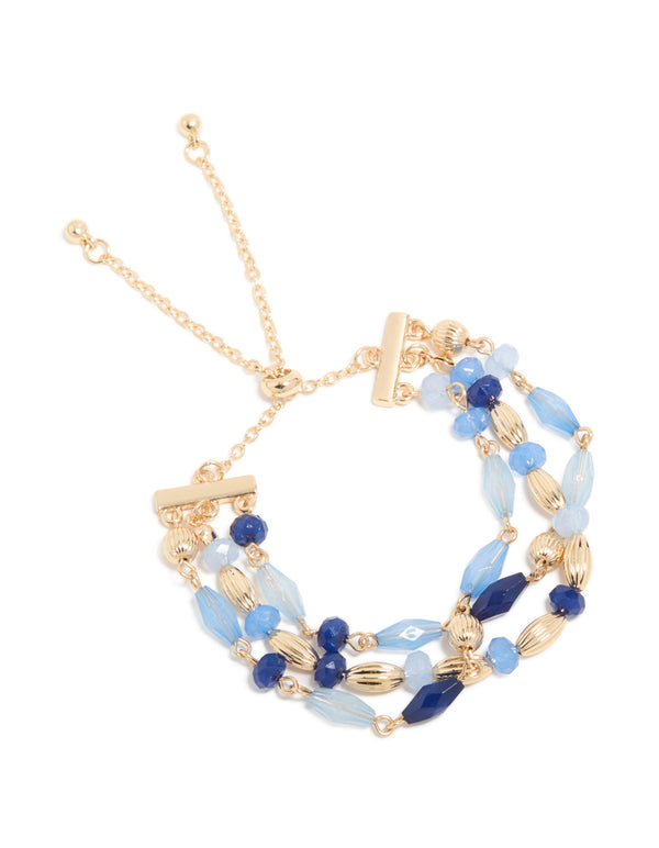 Gold Light & Dark Beaded Triple Layered Toggle Bracelet