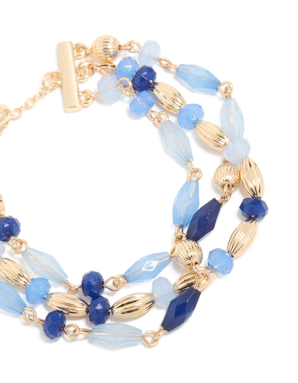 Gold Light & Dark Beaded Triple Layered Toggle Bracelet