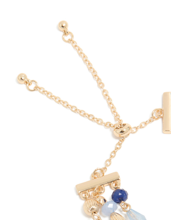Gold Light & Dark Beaded Triple Layered Toggle Bracelet