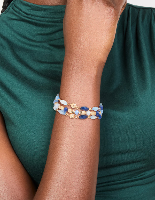Gold Light & Dark Beaded Triple Layered Toggle Bracelet