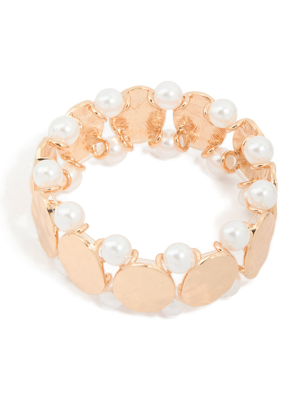 Gold Pearl & Disc Stretch Bracelet
