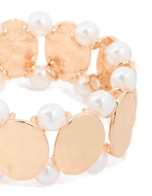 Gold Pearl & Disc Stretch Bracelet