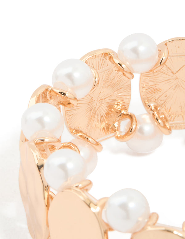 Gold Pearl & Disc Stretch Bracelet