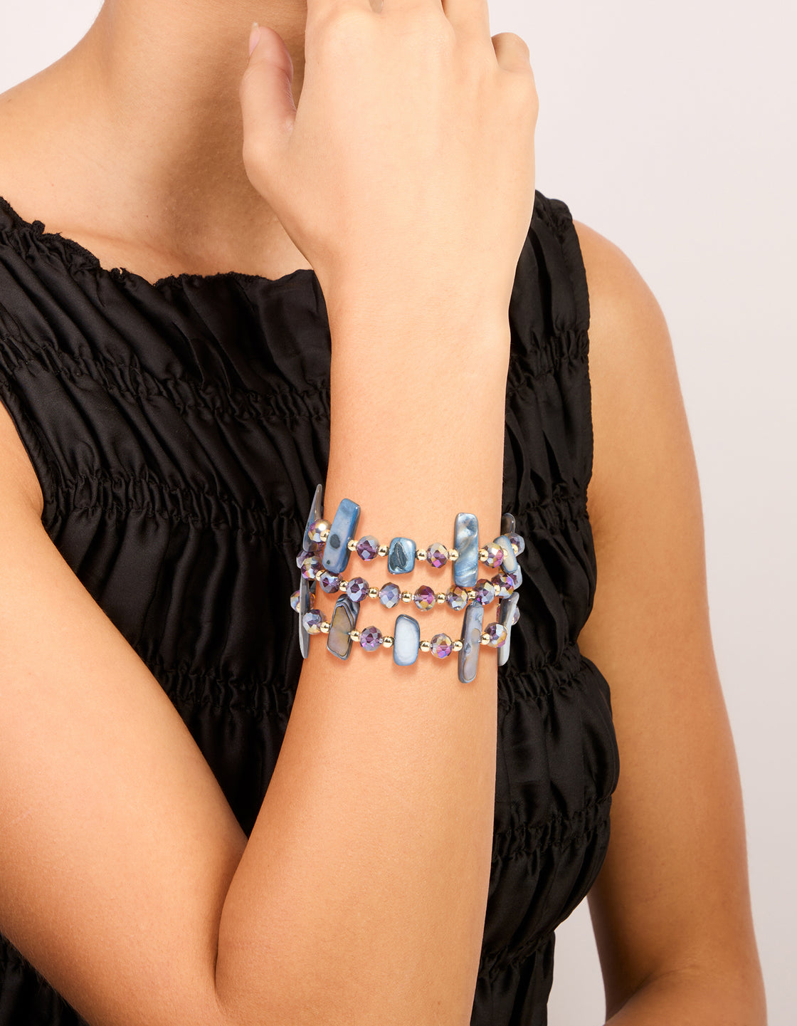 Gold Purple & Blue Beaded Stretch Bracelets 3-Pack