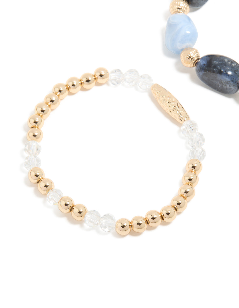 Gold and Blue Beaded Stretch Bracelets 2-Pack