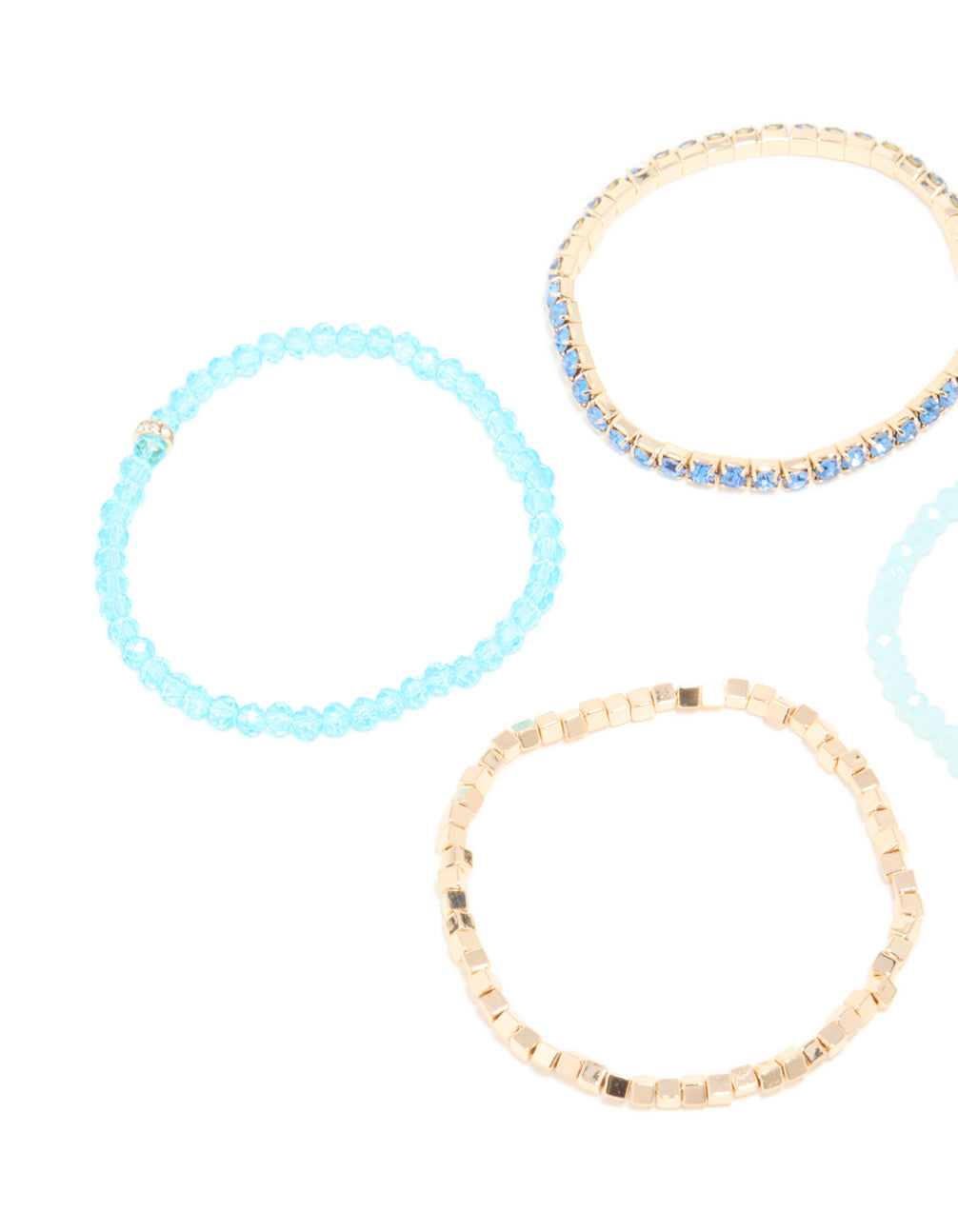 Gold & Blue Beaded Stretch Bracelets 4-Pack