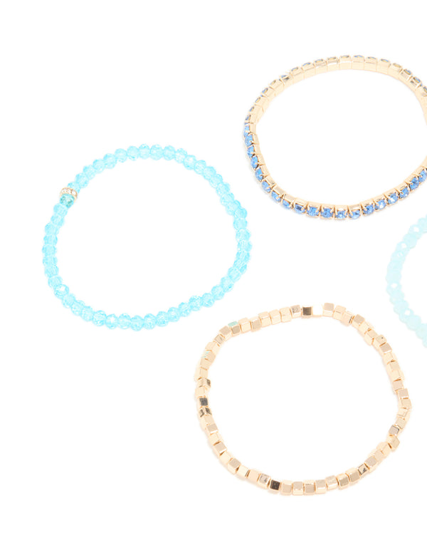 Gold & Blue Beaded Stretch Bracelets 4-Pack