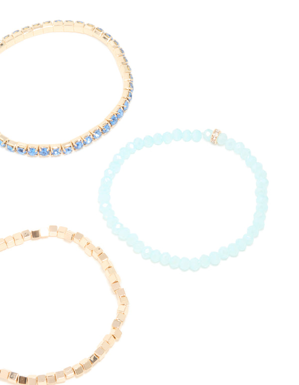 Gold & Blue Beaded Stretch Bracelets 4-Pack