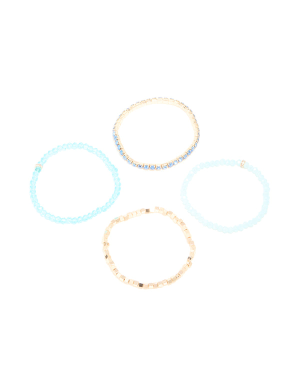 Gold & Blue Beaded Stretch Bracelets 4-Pack
