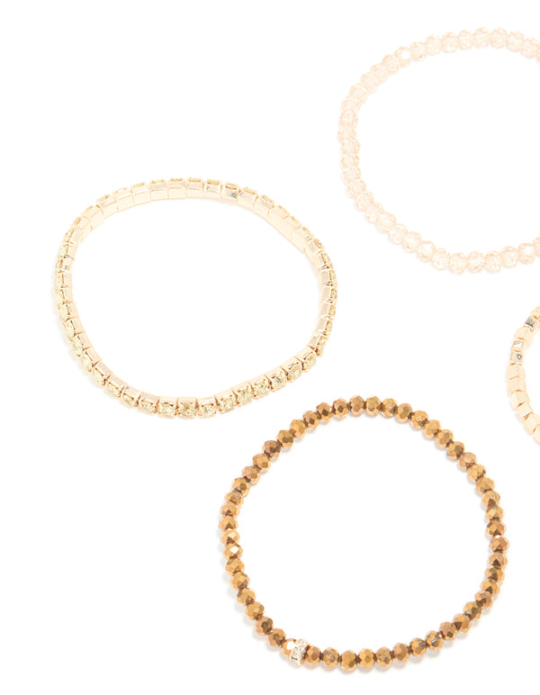 Gold Multicoloured Facet Beaded Stretch Bracelets 4-Pack