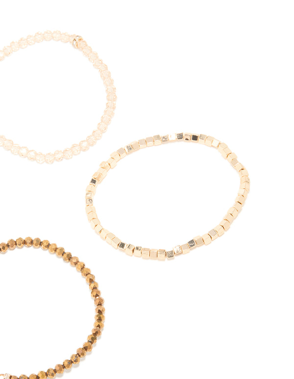 Gold Multicoloured Facet Beaded Stretch Bracelets 4-Pack