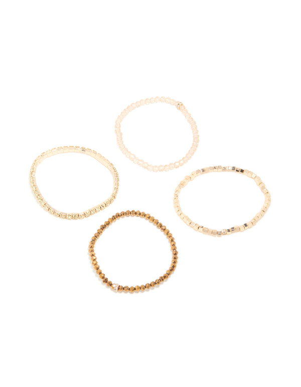 Gold Multicoloured Facet Beaded Stretch Bracelets 4-Pack