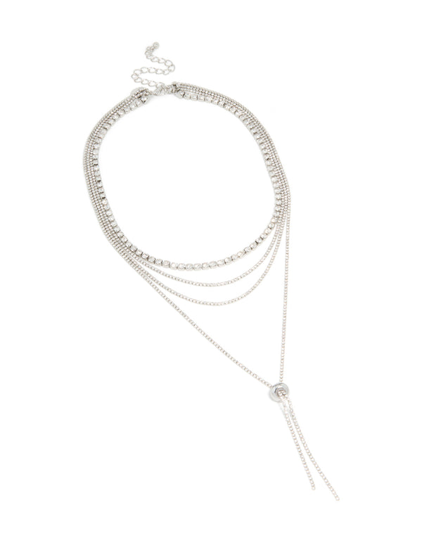 Silver Diamante Tennis & Toggle Layered Necklace