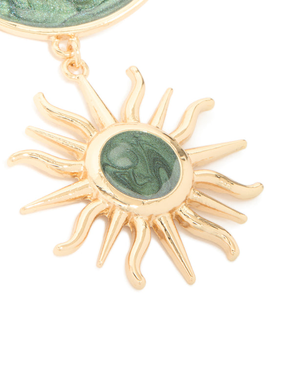 Gold Green Marbled Celestial Drop Earrings