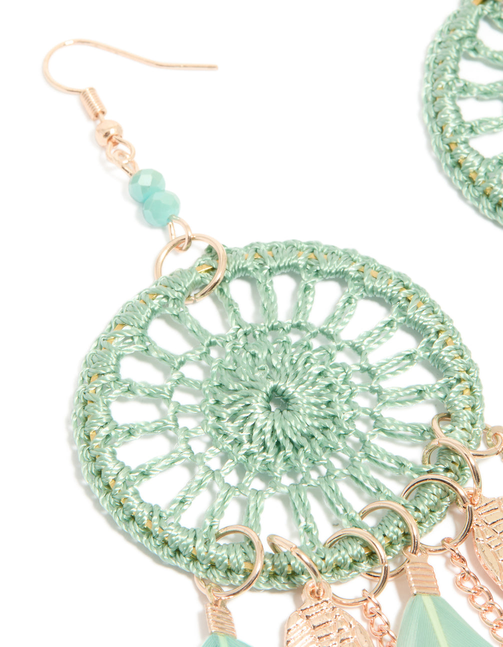 Aqua Feather Dreamcatcher Drop Earrings
