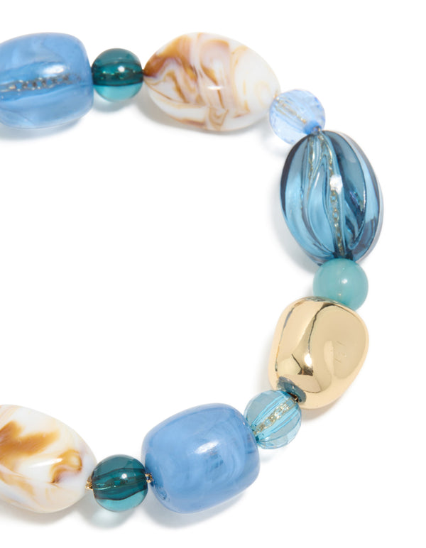 Gold Organic Light Blue Beaded Toggle Bracelet