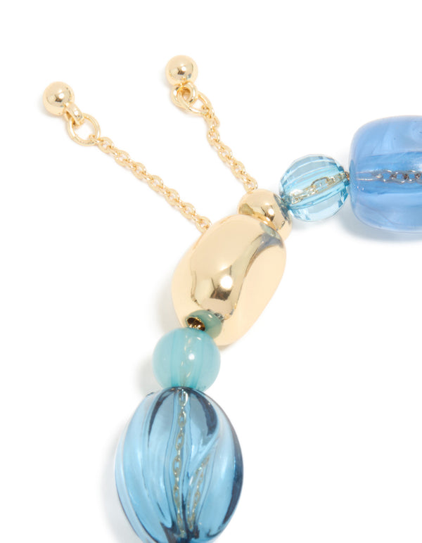 Gold Organic Light Blue Beaded Toggle Bracelet