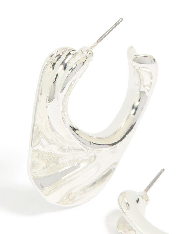 Silver Textured Hoop Earrings