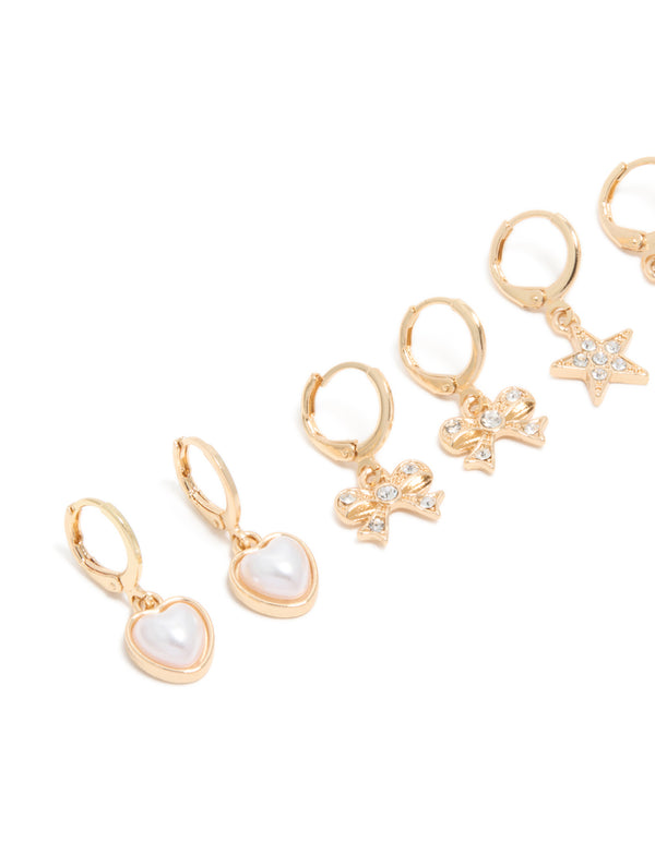 Kids Gold Diamante Butterfly Huggie Earrings 4-Pack