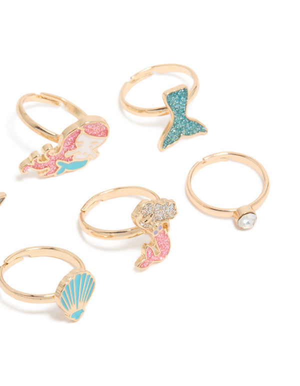 Kids Gold Mermaid & Sea Rings 6-Pack