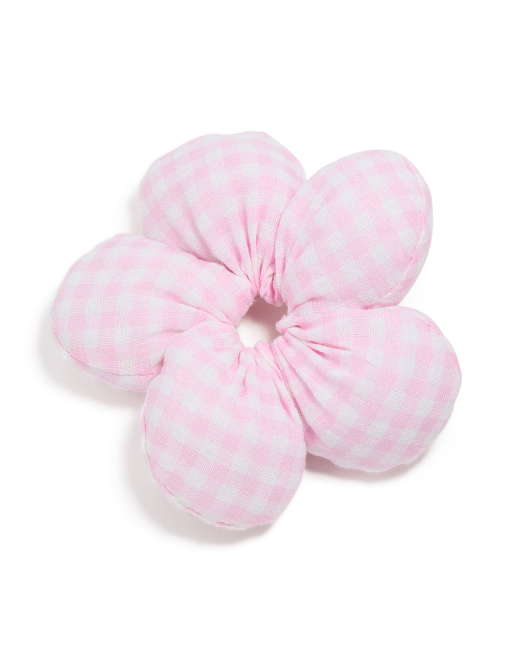 Kids Pink Gingham Fabric Puffy Flower Scrunchie