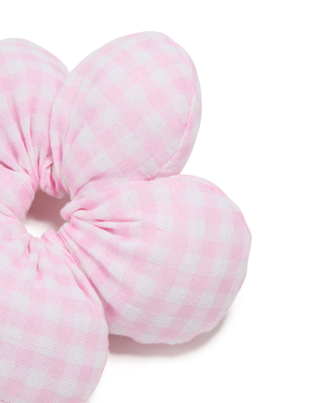 Kids Pink Gingham Fabric Puffy Flower Scrunchie