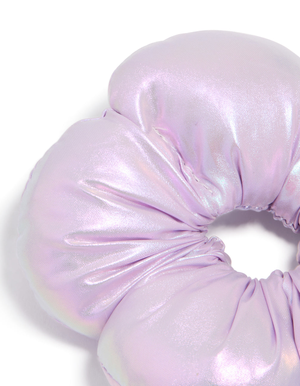 Kids Purple Metallic Puffy Fabric Flower Scrunchie