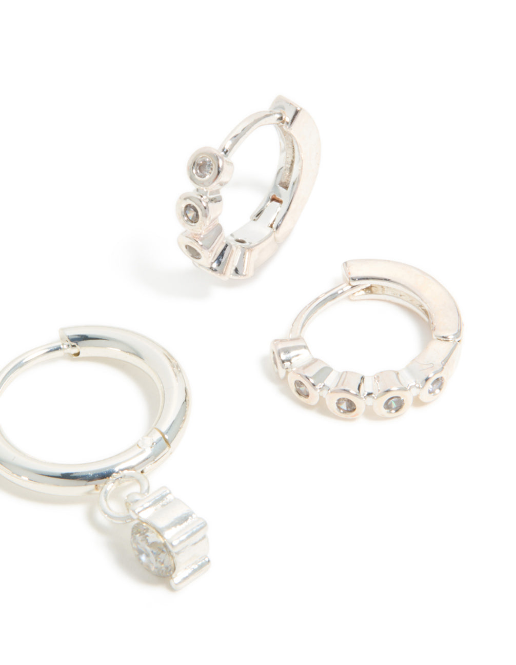 Waterproof Stainless Steel Bezel Diamante & Plain Huggie Earrings 2-Pack