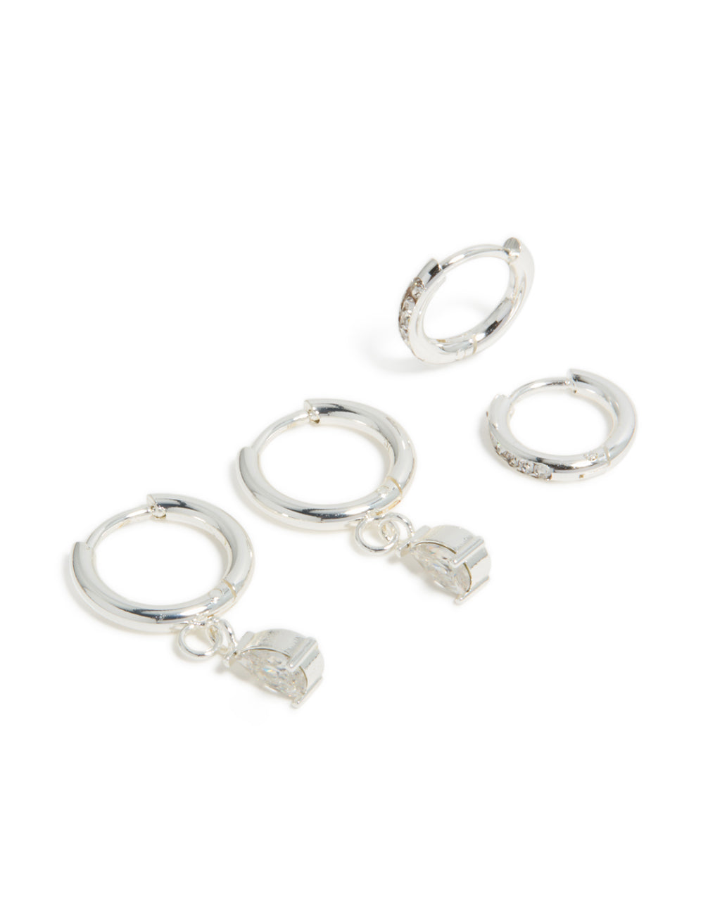 Waterproof Stainless Steel Cubic Zirconia Pear & Huggie Earrings 2-Pack