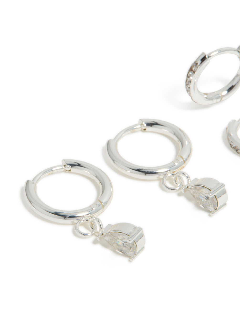 Waterproof Stainless Steel Cubic Zirconia Pear & Huggie Earrings 2-Pack