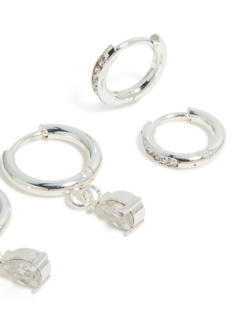 Waterproof Stainless Steel Cubic Zirconia Pear & Huggie Earrings 2-Pack