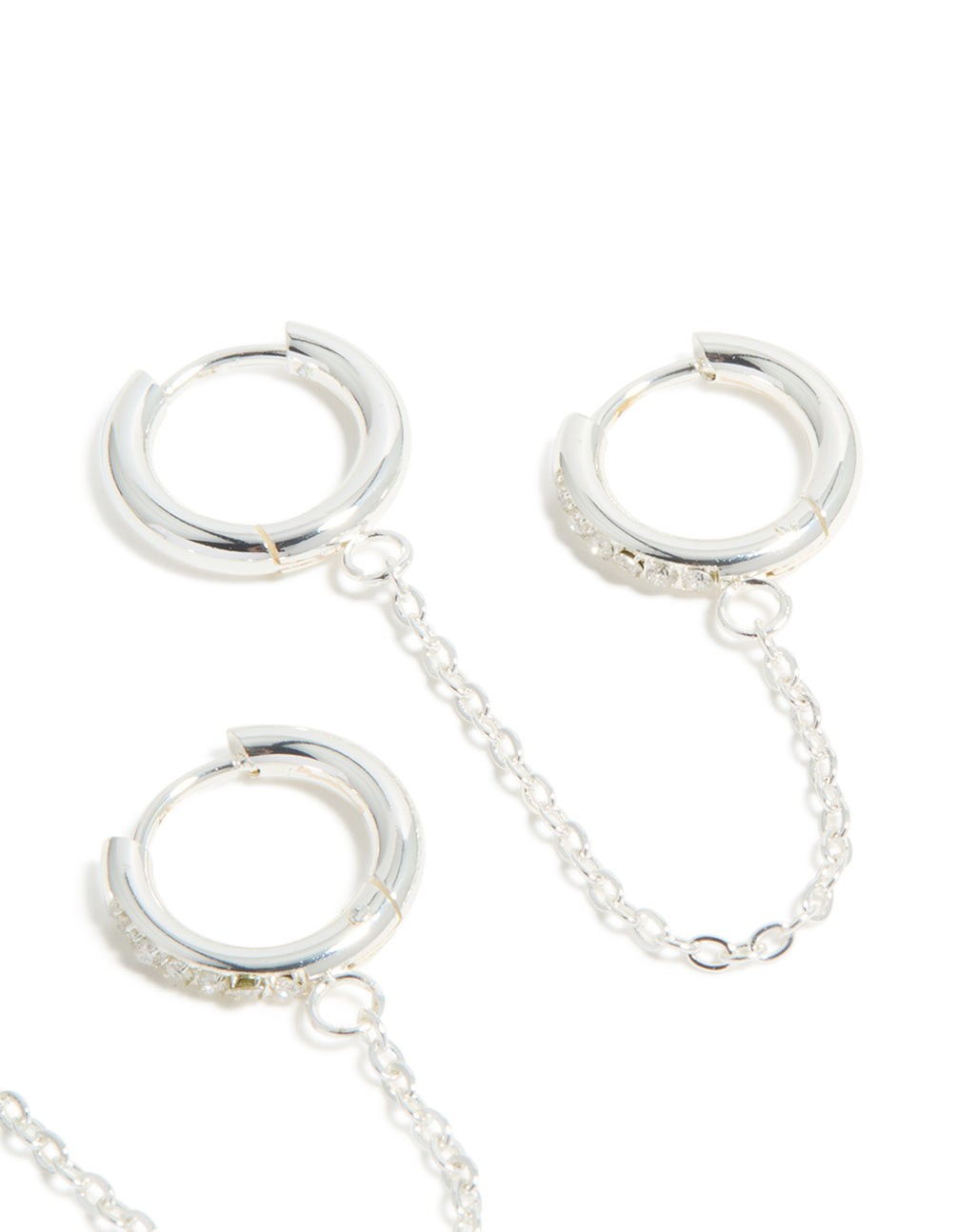 Waterproof Stainless Steel Cubic Zirconia Chain Link Huggie Earrings 2-Pack