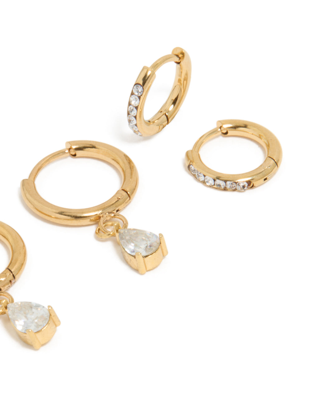 Waterproof Gold Plated Stainless Steel Cubic Zirconia Huggie Earrings 2-Pack
