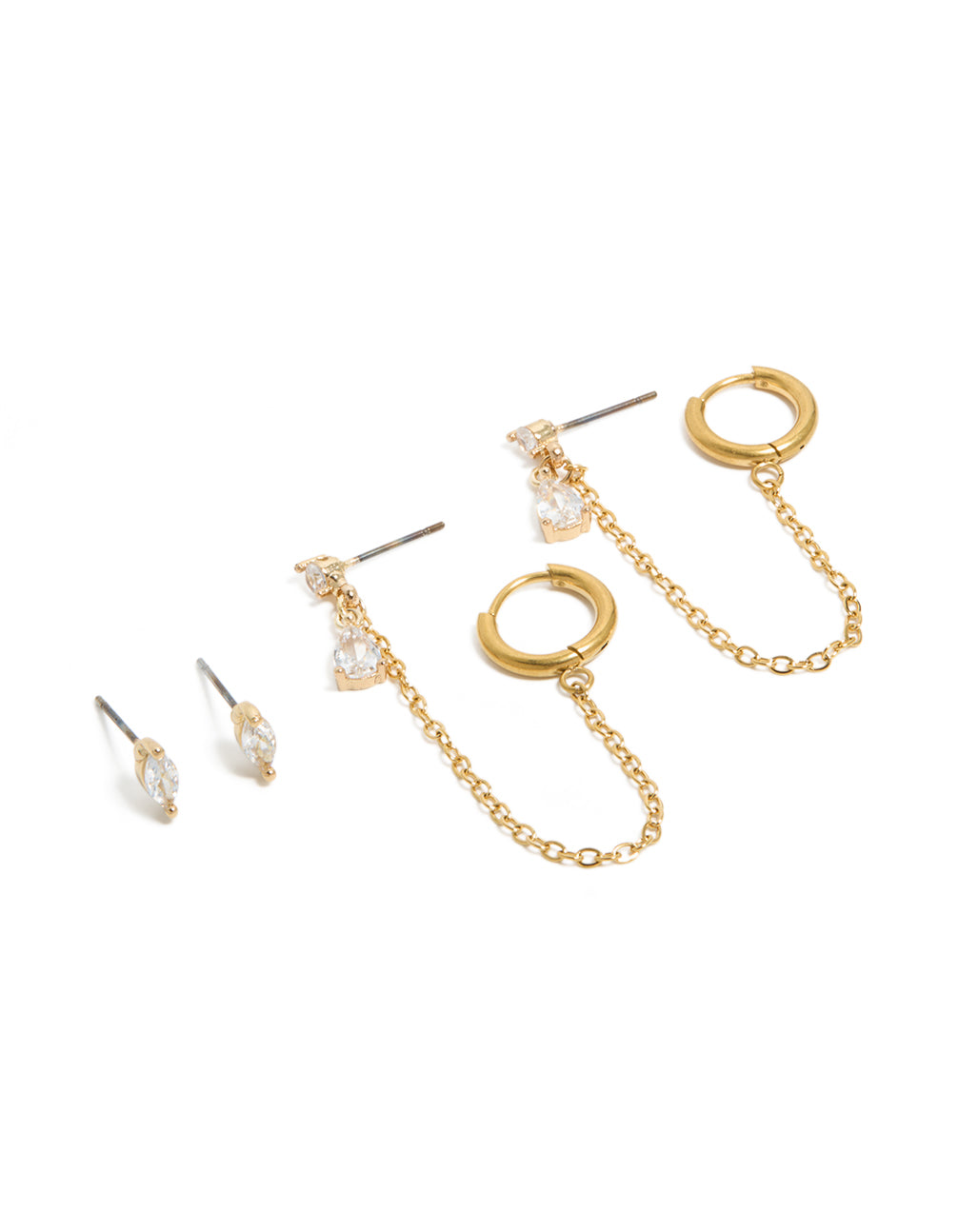 Waterproof Gold Plated Stainless Steel Mixed Cubic Zirconia Stud Earrings 2-Pack