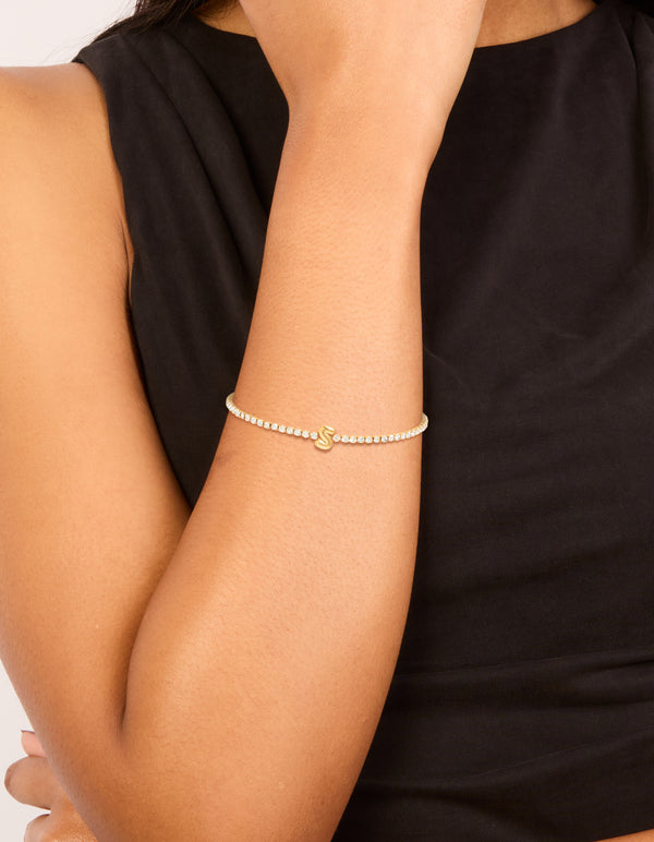 Waterproof Gold Plated Stainless Steel Cubic Zirconia Letter S Tennis Bracelet