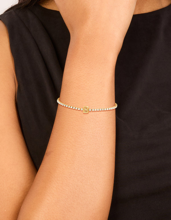 Waterproof Gold Plated Stainless Steel Cubic Zirconia Tennis Letter B Bracelet