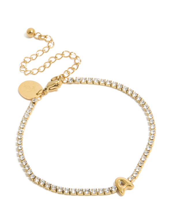Waterproof Gold Plated Stainless Steel Cubic Zirconia Letter A Tennis Bracelet