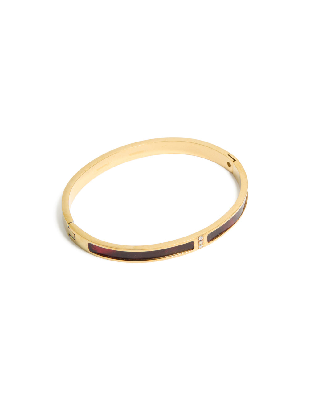 Waterproof Gold Plated Stainless Steel Dark Red Pearlised Inlay Hinged Bangle