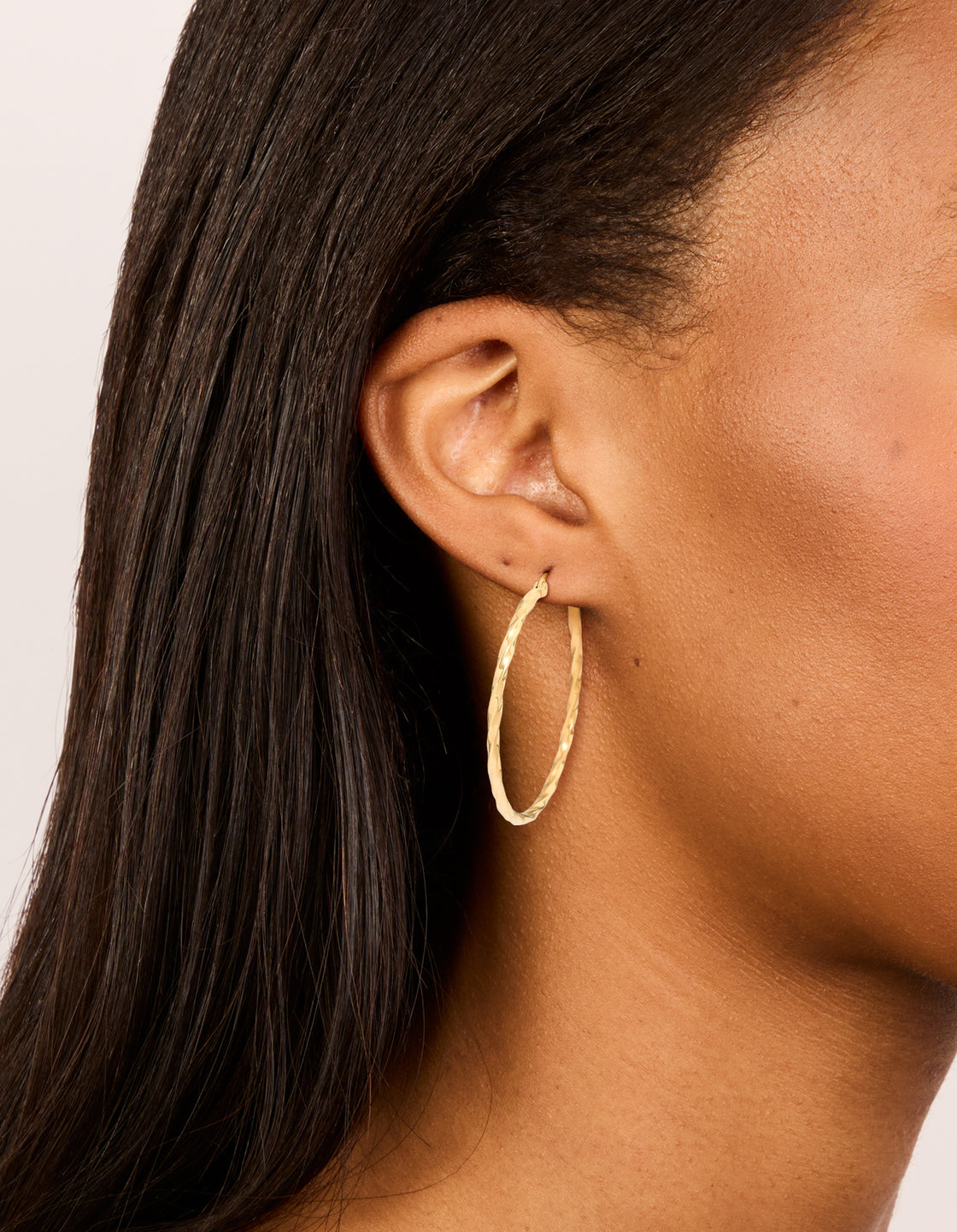 Gold Plated Surgical Steel Textured Hoop Earrings 40 MM