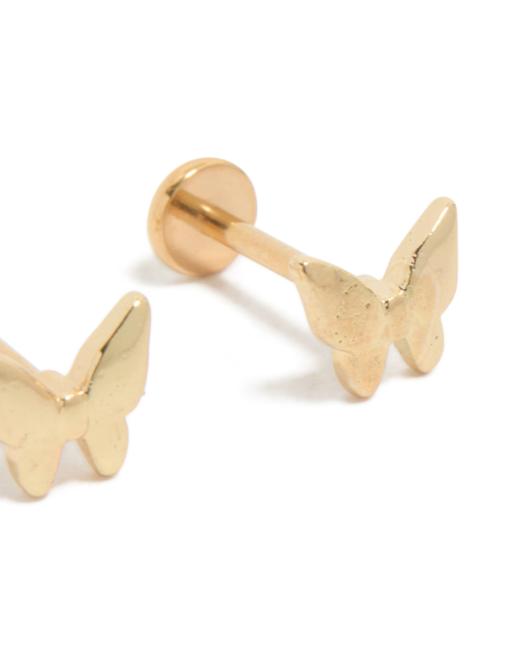 Elegantly designed these gold plated titanium butterfly studs with flat back with a post detail view