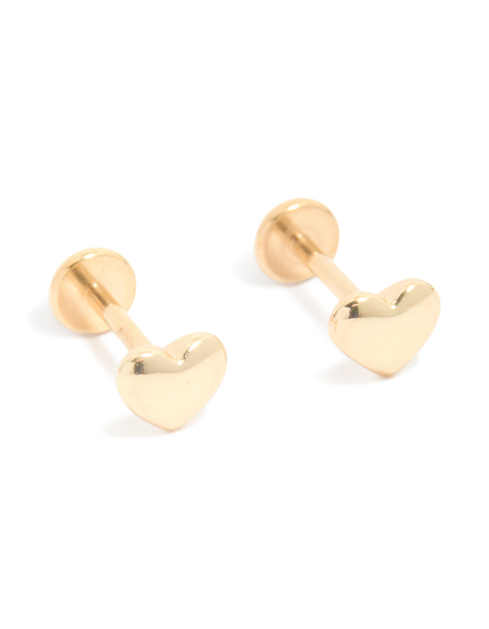 Discover these gold plated titanium heart flat back studs featuring a polished finish in a front view