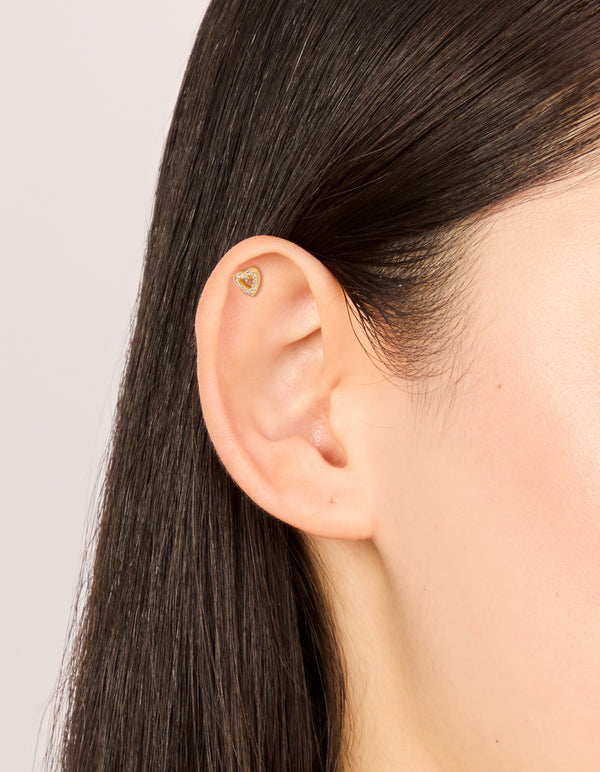Gold Plated Titanium Cubic Zirconia Open Heart Flat Back Studs