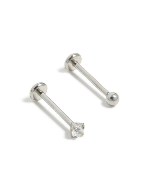 Showcasing titanium cubic zirconia threadless flat back nose studs featuring a ball in silver dainty styling side view