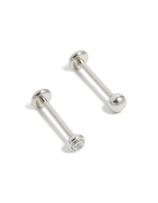 Titanium Bezel Cubic Zirconia Threadless Flat Back Nose Studs