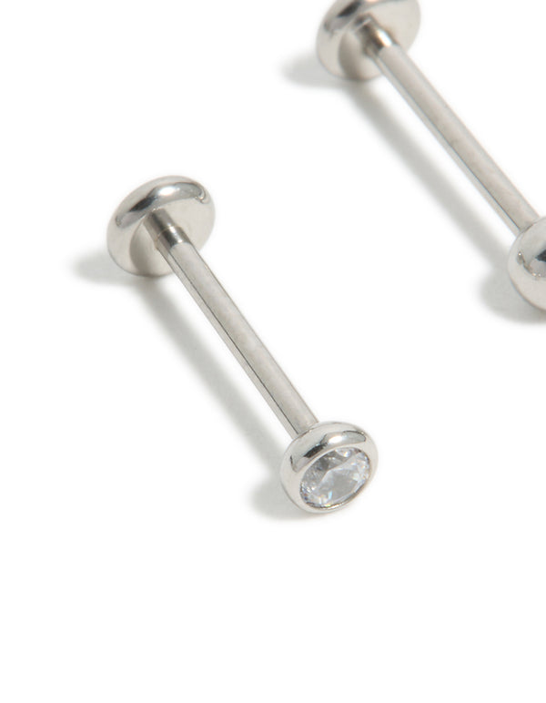 Titanium Bezel Cubic Zirconia Threadless Flat Back Nose Studs