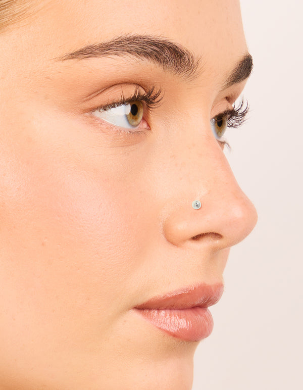 Titanium Bezel Cubic Zirconia Threadless Flat Back Nose Studs
