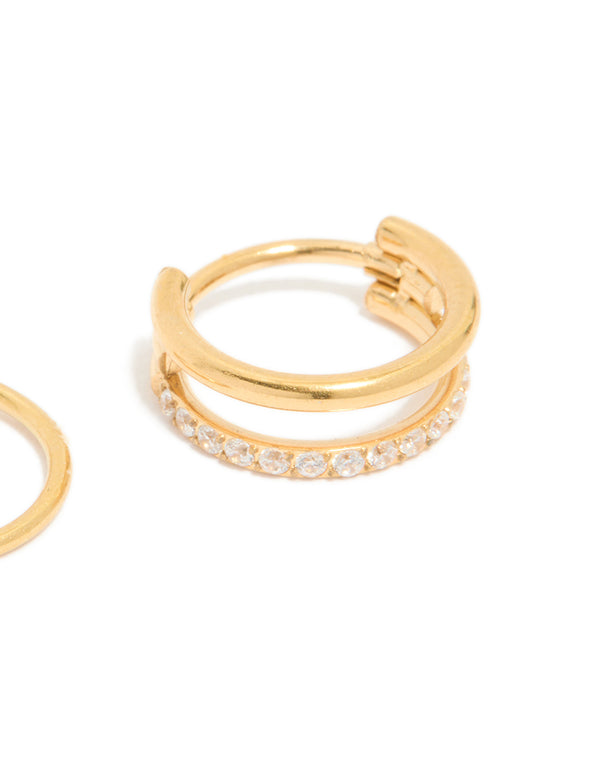 Gold Plated Surgical Steel Cubic Zirconia & Simple Nose Rings 2-Pack