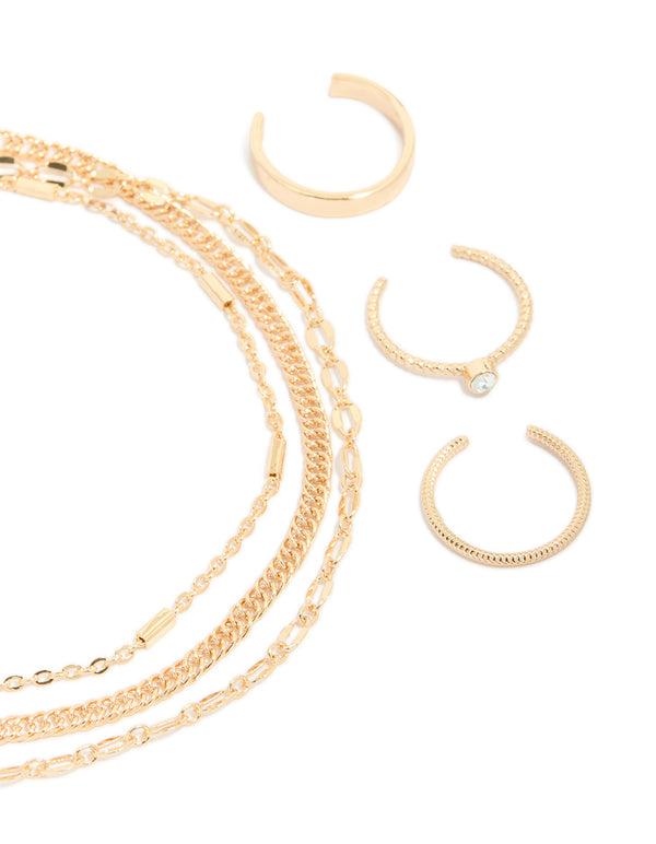 Gold Dumbbell Anklet & Toe Rings Set