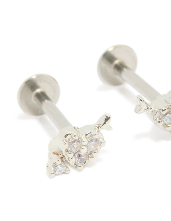 Surgical Steel Cubic Zirconia Arrow Heart Flat Back Studs